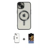 MARSİLYAN™- iPhone 14 Kılıf Nova Işık Özel Seri - Siyah Buffer Hayalet Cam Ekran Koruyucu + Shine Kamera Lens - GS