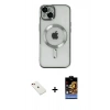 MARSİLYAN™- iPhone 14 Kılıf Nova Işık Özel Seri - Siyah Buffer Hayalet Cam Ekran Koruyucu + Diamond Kamera Lens - KI