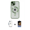 MARSİLYAN™- iPhone 14 Kılıf Nova Işık Özel Seri - Siyah Buffer Hayalet Cam Ekran Koruyucu + Mavi Shine Kamera Lens