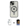 MARSİLYAN™- iPhone 14 Kılıf Nova Işık Özel Seri - Siyah Buffer Hayalet Cam Ekran Koruyucu + Mavi Shine Kamera Lens