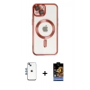 MARSİLYAN™- iPhone 14 Kılıf Nova Işık Özel Seri - Siyah Buffer Hayalet Cam Ekran Koruyucu + Mavi Shine Kamera Lens
