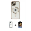 MARSİLYAN™- iPhone 14 Kılıf Nova Işık Özel Seri - Siyah Buffer Hayalet Cam Ekran Koruyucu + Mavi Shine Kamera Lens