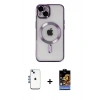 MARSİLYAN™- iPhone 14 Kılıf Nova Işık Özel Seri - Siyah Buffer Hayalet Cam Ekran Koruyucu + Mavi Shine Kamera Lens