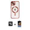 MARSİLYAN™- iPhone 14 Kılıf Nova Işık Özel Seri - Siyah Buffer Hayalet Cam Ekran Koruyucu + PVD Metal Kamera Lens - PE
