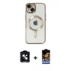 MARSİLYAN™- iPhone 14 Kılıf Nova Işık Özel Seri - Siyah Buffer Hayalet Cam Ekran Koruyucu + PVD Metal Kamera Lens - MI