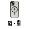 MARSİLYAN™- iPhone 14 Kılıf Nova Işık Özel Seri - Siyah Buffer Hayalet Cam Ekran Koruyucu + PVD Metal Kamera Lens - MI