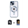 MARSİLYAN™- iPhone 14 Kılıf Nova Işık Özel Seri - Siyah Buffer Hayalet Cam Ekran Koruyucu + PVD Metal Kamera Lens - MI