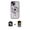 MARSİLYAN™- iPhone 14 Kılıf Nova Işık Özel Seri - Siyah Buffer Hayalet Cam Ekran Koruyucu + PVD Metal Kamera Lens - MI