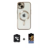 MARSİLYAN™- iPhone 14 Kılıf Nova Işık Özel Seri - Siyah Buffer Hayalet Cam Ekran Koruyucu + PVD Metal Kamera Lens - YL