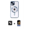 MARSİLYAN™- iPhone 14 Kılıf Nova Işık Özel Seri - Siyah Buffer Hayalet Cam Ekran Koruyucu + PVD Metal Kamera Lens - PE