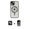 MARSİLYAN™- iPhone 14 Kılıf Nova Işık Özel Seri - Siyah Buffer Hayalet Cam Ekran Koruyucu + PVD Metal Kamera Lens - PE