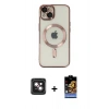 MARSİLYAN™- iPhone 14 Kılıf Nova Işık Özel Seri - Siyah Buffer Hayalet Cam Ekran Koruyucu + PVD Metal Kamera Lens - PE