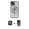MARSİLYAN™- iPhone 14 Kılıf Nova Işık Özel Seri - Siyah Buffer Hayalet Cam Ekran Koruyucu + PVD Metal Kamera Lens - PE