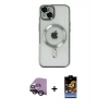 MARSİLYAN™- iPhone 14 Kılıf Nova Işık Özel Seri - Siyah Buffer Hayalet Cam Ekran Koruyucu + Raze Metal Kamera Lens - SH
