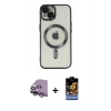 MARSİLYAN™- iPhone 14 Kılıf Nova Işık Özel Seri - Siyah Buffer Hayalet Cam Ekran Koruyucu + Raze Metal Kamera Lens - GS