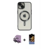 MARSİLYAN™- iPhone 14 Kılıf Nova Işık Özel Seri - Siyah Buffer Hayalet Cam Ekran Koruyucu + Raze Metal Kamera Lens - SH