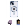 MARSİLYAN™- iPhone 14 Kılıf Nova Işık Özel Seri - Siyah Buffer Hayalet Cam Ekran Koruyucu + Raze Metal Kamera Lens - SH