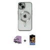 MARSİLYAN™- iPhone 14 Kılıf Nova Işık Özel Seri - Siyah Buffer Hayalet Cam Ekran Koruyucu + Raze Metal Kamera Lens - GS