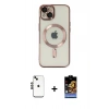 MARSİLYAN™- iPhone 14 Kılıf Nova Işık Özel Seri - Siyah Buffer Hayalet Cam Ekran Koruyucu + Shine Kamera Lens - SH