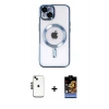MARSİLYAN™- iPhone 14 Kılıf Nova Işık Özel Seri - Siyah Buffer Hayalet Cam Ekran Koruyucu + Shine Kamera Lens - SH
