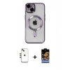 MARSİLYAN™- iPhone 14 Kılıf Nova Işık Özel Seri - Siyah Buffer Hayalet Cam Ekran Koruyucu + Shine Kamera Lens - GD