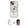 MARSİLYAN™- iPhone 14 Kılıf Nova Işık Özel Seri - Siyah Buffer Hayalet Cam Ekran Koruyucu + Shine Kamera Lens - KI