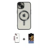 MARSİLYAN™- iPhone 14 Kılıf Nova Işık Özel Seri - Siyah Buffer Hayalet Cam Ekran Koruyucu + Shine Kamera Lens - KI