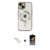 MARSİLYAN™- iPhone 14 Kılıf Nova Işık Özel Seri - Siyah Buffer Hayalet Cam Ekran Koruyucu + Diamond Kamera Lens - SABE