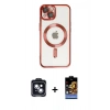 MARSİLYAN™- iPhone 14 Kılıf Nova Işık Özel Seri - Siyah Buffer Hayalet Cam Ekran Koruyucu + PVD Metal Kamera Lens - SH