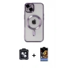 MARSİLYAN™- iPhone 14 Kılıf Nova Işık Özel Seri - Siyah Buffer Hayalet Cam Ekran Koruyucu + PVD Metal Kamera Lens - SH