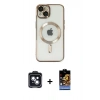 MARSİLYAN™- iPhone 14 Kılıf Nova Işık Özel Seri - Siyah Buffer Hayalet Cam Ekran Koruyucu + PVD Metal Kamera Lens - SH