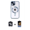 MARSİLYAN™- iPhone 14 Kılıf Nova Işık Özel Seri - Siyah Buffer Hayalet Cam Ekran Koruyucu + PVD Metal Kamera Lens - SH