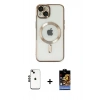 MARSİLYAN™- iPhone 14 Kılıf Nova Işık Özel Seri - Siyah Buffer Hayalet Cam Ekran Koruyucu + Siyah Shine Kamera Lens