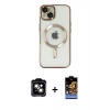 MARSİLYAN™- iPhone 14 Kılıf Nova Işık Özel Seri - Siyah Buffer Hayalet Cam Ekran Koruyucu + PVD Metal Kamera Lens - TU