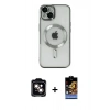 MARSİLYAN™- iPhone 14 Kılıf Nova Işık Özel Seri - Siyah Buffer Hayalet Cam Ekran Koruyucu + PVD Metal Kamera Lens - TU