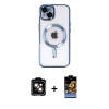 MARSİLYAN™- iPhone 14 Kılıf Nova Işık Özel Seri - Siyah Buffer Hayalet Cam Ekran Koruyucu + PVD Metal Kamera Lens - TU