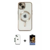 MARSİLYAN™- iPhone 14 Kılıf Nova Işık Özel Seri - Siyah Buffer Hayalet Cam Ekran Koruyucu + Shine Kamera Lens - YL