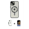 MARSİLYAN™- iPhone 14 Kılıf Nova Işık Özel Seri - Siyah Buffer Hayalet Cam Ekran Koruyucu + Shine Kamera Lens - YL