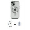 MARSİLYAN™- iPhone 14 Kılıf Nova Işık Özel Seri - Siyah Joko Magic 5D Cam + Mavi Shine Kamera Lens