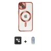 MARSİLYAN™- iPhone 14 Kılıf Nova Işık Özel Seri - Siyah Joko Magic 5D Cam + Pembe PVD Metal Kamera Lens