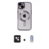 MARSİLYAN™- iPhone 14 Kılıf Nova Işık Özel Seri - Siyah Joko Magic 5D Cam + Pembe PVD Metal Kamera Lens