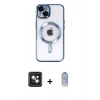 MARSİLYAN™- iPhone 14 Kılıf Nova Işık Özel Seri - Siyah Joko Magic 5D Cam + Pembe PVD Metal Kamera Lens