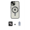 MARSİLYAN™- iPhone 14 Kılıf Nova Işık Özel Seri - Siyah Joko Magic 5D Cam + Pembe PVD Metal Kamera Lens