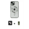 MARSİLYAN™- iPhone 14 Kılıf Nova Işık Özel Seri - Siyah Joko Magic 5D Hayalet Cam + Pembe PVD Metal Kamera Lens
