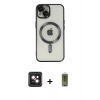 MARSİLYAN™- iPhone 14 Kılıf Nova Işık Özel Seri - Siyah Joko Magic 5D Hayalet Cam + Pembe PVD Metal Kamera Lens