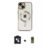 MARSİLYAN™- iPhone 14 Kılıf Nova Işık Özel Seri - Siyah Joko Magic 5D Hayalet Cam + Siyah PVD Metal Kamera Lens