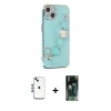 MARSİLYAN™- iPhone 14 Kılıf Nova Işık Prime - Şeffaf 360 Full Body Arka Koruyucu + Mavi Shine Kamera Lens