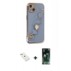 MARSİLYAN™- iPhone 14 Kılıf Nova Işık Prime - Şeffaf 360 Full Body Arka Koruyucu + Pembe Diamond Kamera Lens