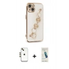 MARSİLYAN™- iPhone 14 Kılıf Nova Işık Prime - Şeffaf Pasifik Cam Ekran Koruyucu + Gold Shine Kamera Lens