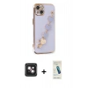 MARSİLYAN™- iPhone 14 Kılıf Nova Işık Prime - Şeffaf Pasifik Cam Ekran Koruyucu + PVD Metal Kamera Lens - PE